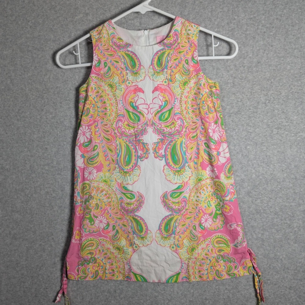 Lilly Pulitzer Girls Pink Paisley Floral Shift Dress Size 6 Sleeveless Preppy